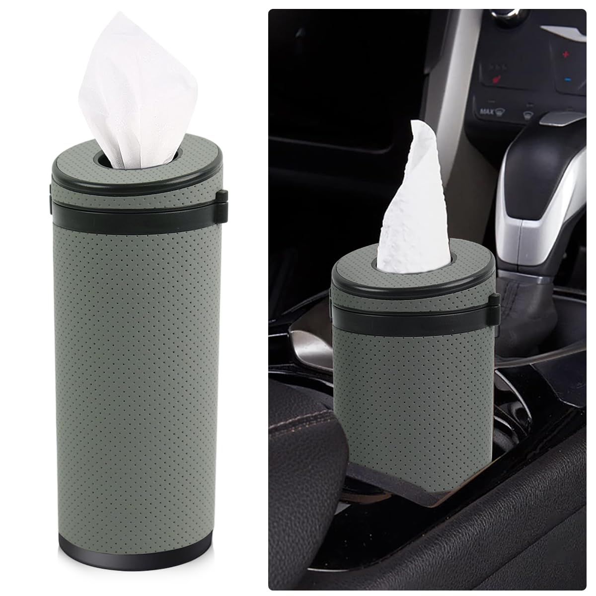 STHIRA Car Tissue Box Holder Cylinder 2.63'' PU Leather Tissue Box with Window Breaker Tool, Compact 6.8 STHIRA Car Tissue Box Holder Cylinder 2.63'' PU Leather Tissue Box with Window Breaker Tool, Compact 6.8